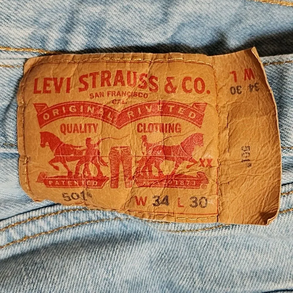 Levi's 501 XX Mens Straight Button-Fly Jeans 34/30 Blue Cotton-Blend 00501-3184 - Picture 3 of 16